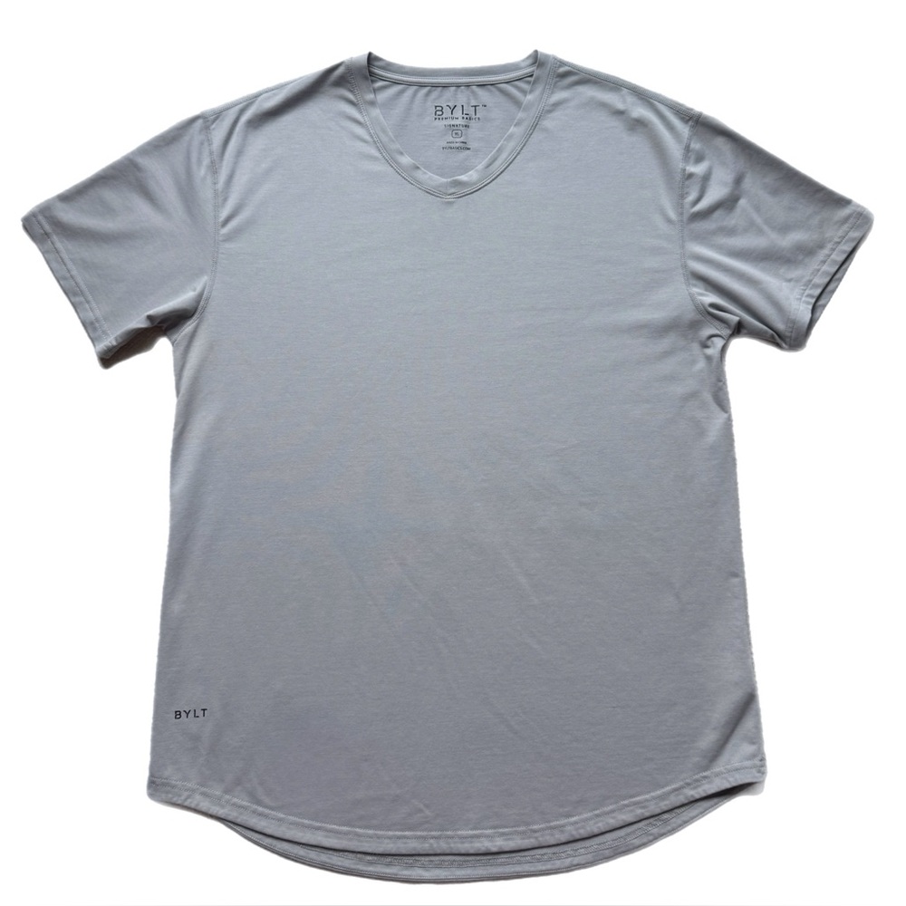 BYLT Men’s Basic Light Grey Vneck Short Sleeve Shirt Tee XL